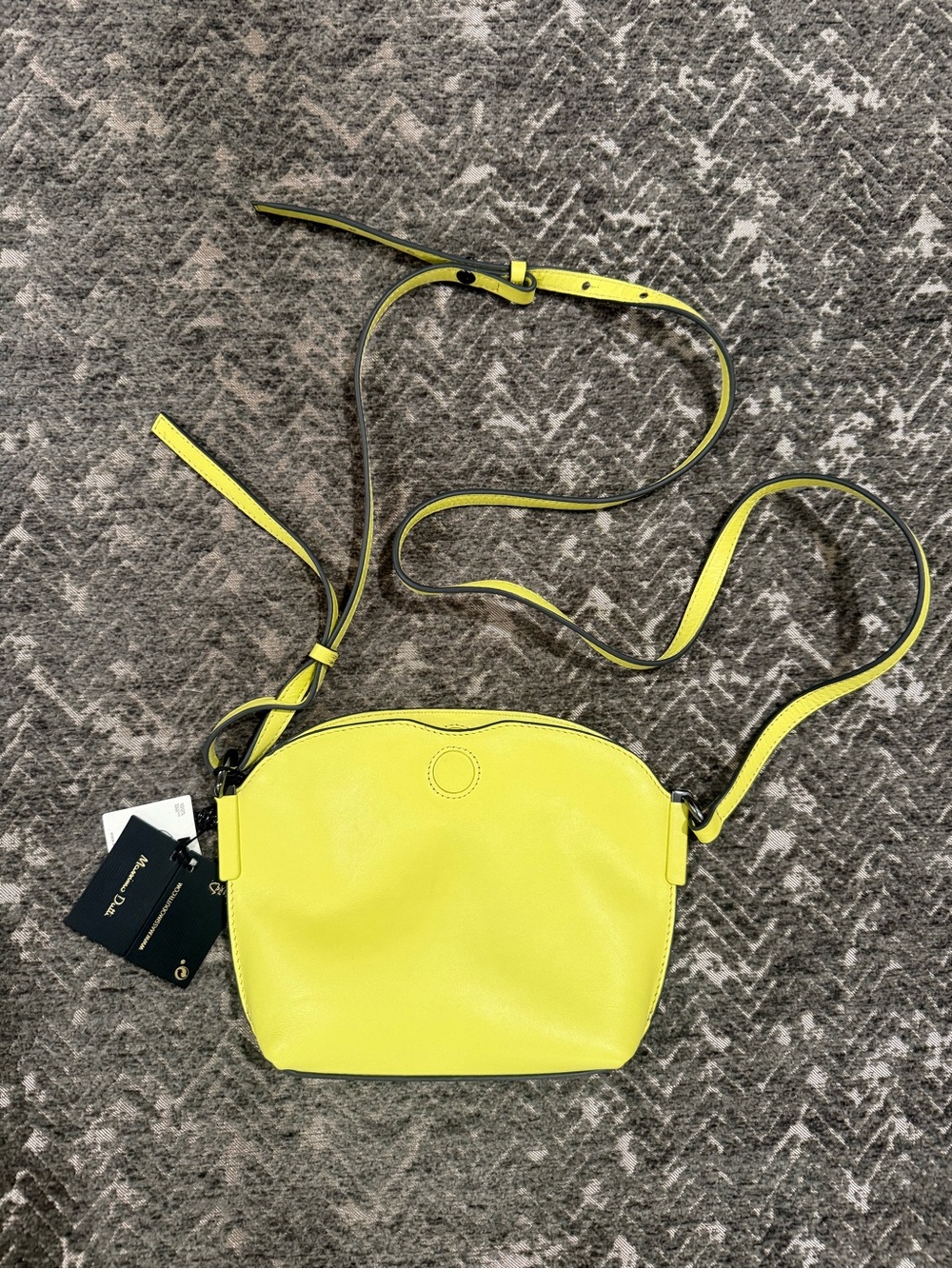 Massimo Dutti NWT Neon Yellow Leather Crossbody Bag Adjustable Strap